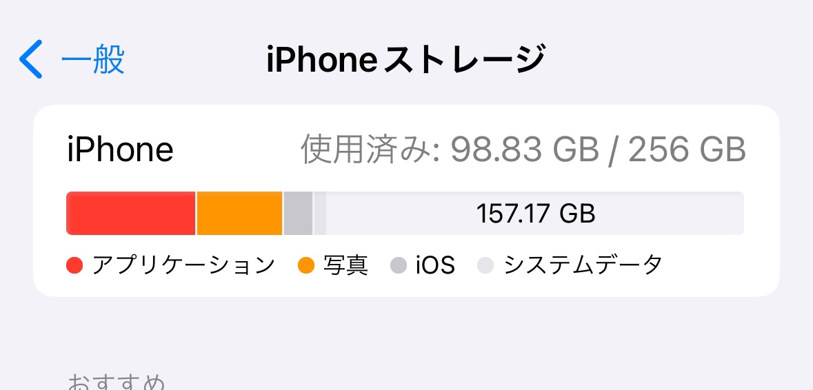 iphoneストレージ容量の確認