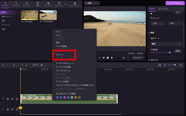 クロップで動画のアスペクト比を変更する