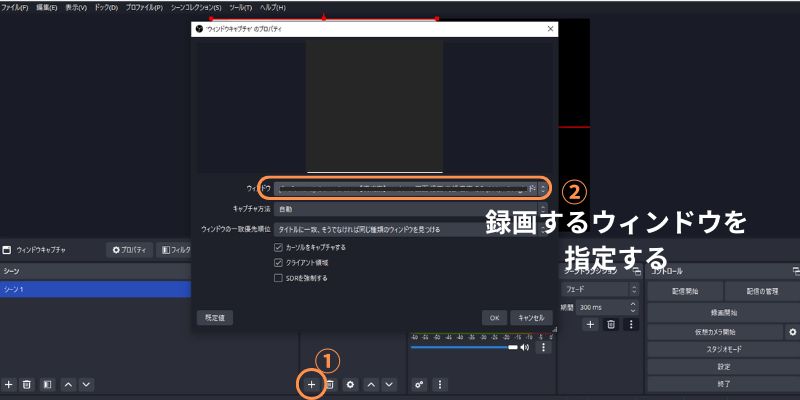 windows画面録画の内容を指定する