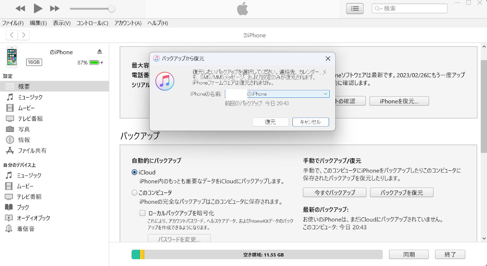 iTunesでの復元方法3