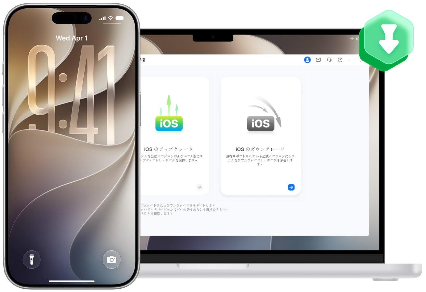 iOSダウングレードの画面。