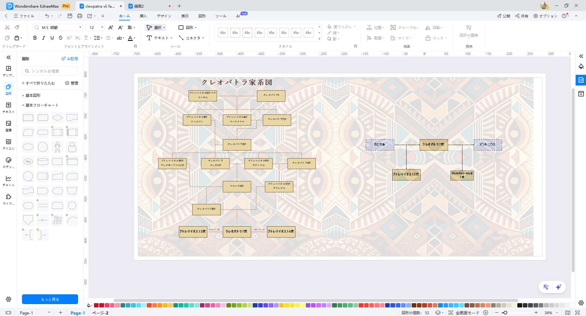 クレオパトラの家系図を作成する step4デザインと注釈の追加
