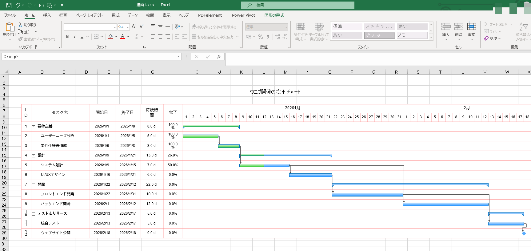 AIでガントチャートを作成してからエクセルとして出力