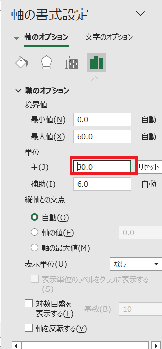 軸ラベルの設定画面