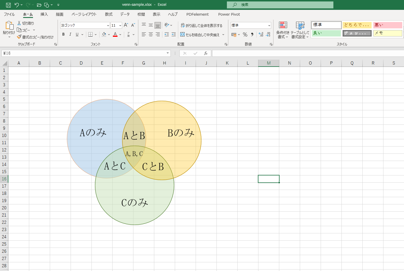 エクセル　ベン図  完成