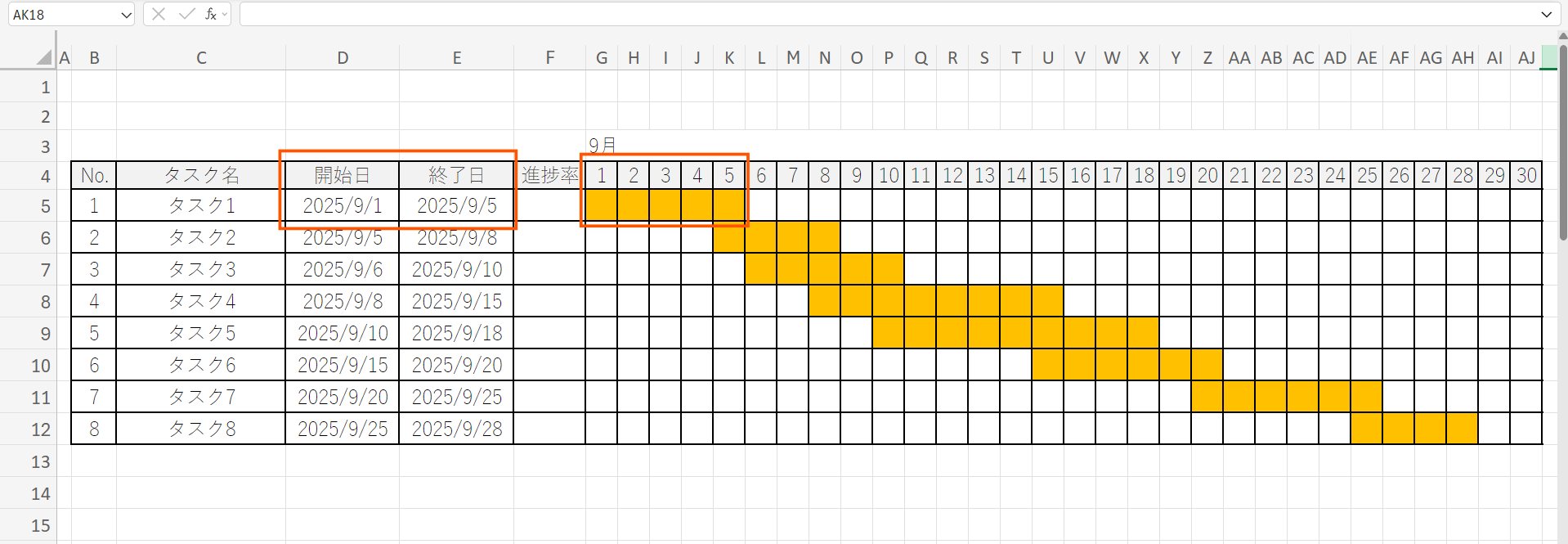 ガントチャート Excel 作成5