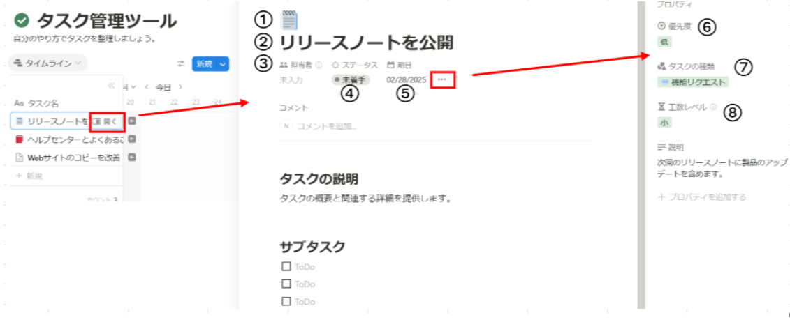 Notion  ガントチャート プロパティ設定