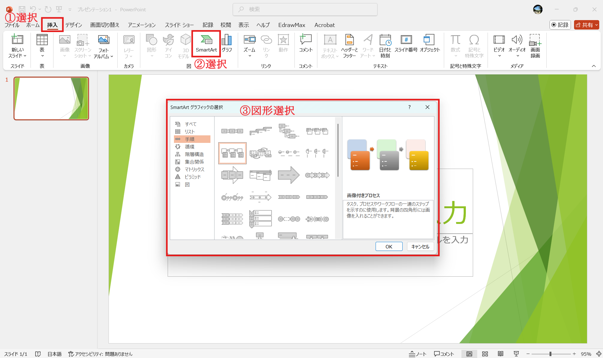SmartArtタイムライン 骨格作成
