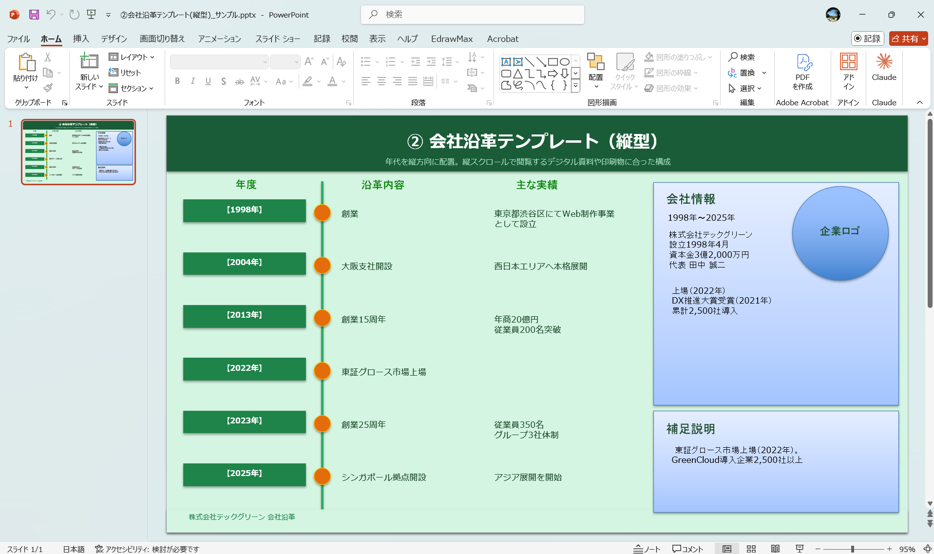 会社沿革テンプレート縦型 PowerPoint