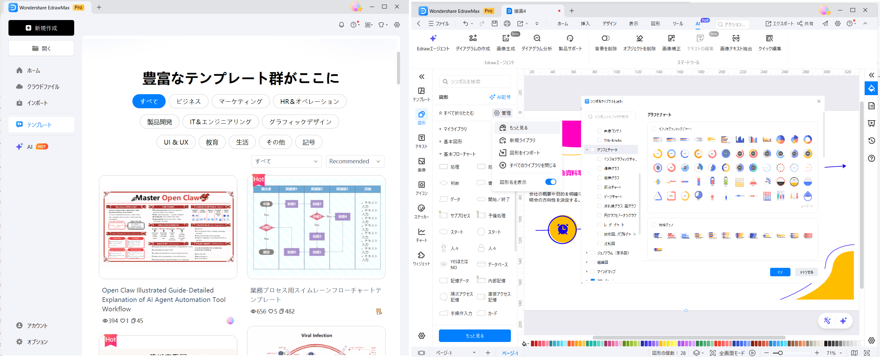 AI資料生成ツールEdrawMax 豊富なテンプレートと素材