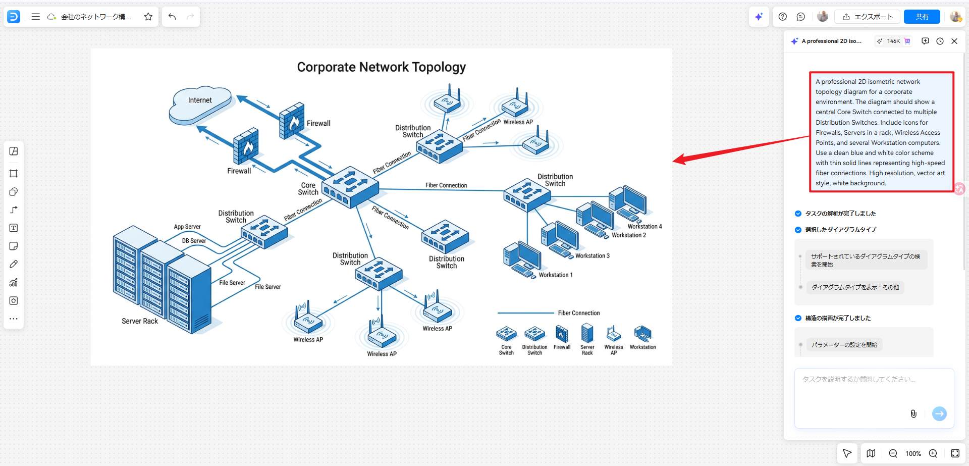 EdrawMaxのAI図作成機能の画面例