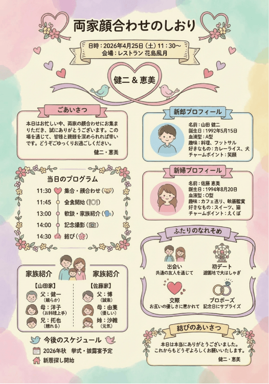 EdrawMax テンプレート 両家顔合わせしおりテンプレート かわいい系