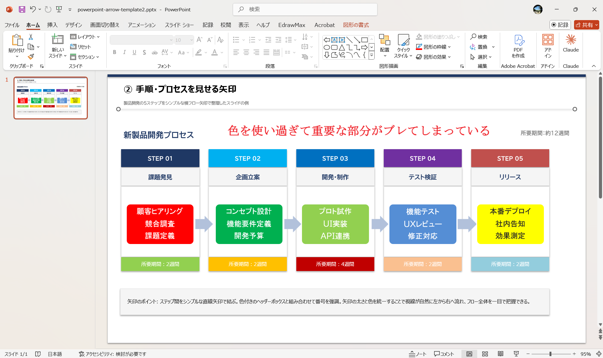パワポ 矢印 色の統一 メインカラー 1色