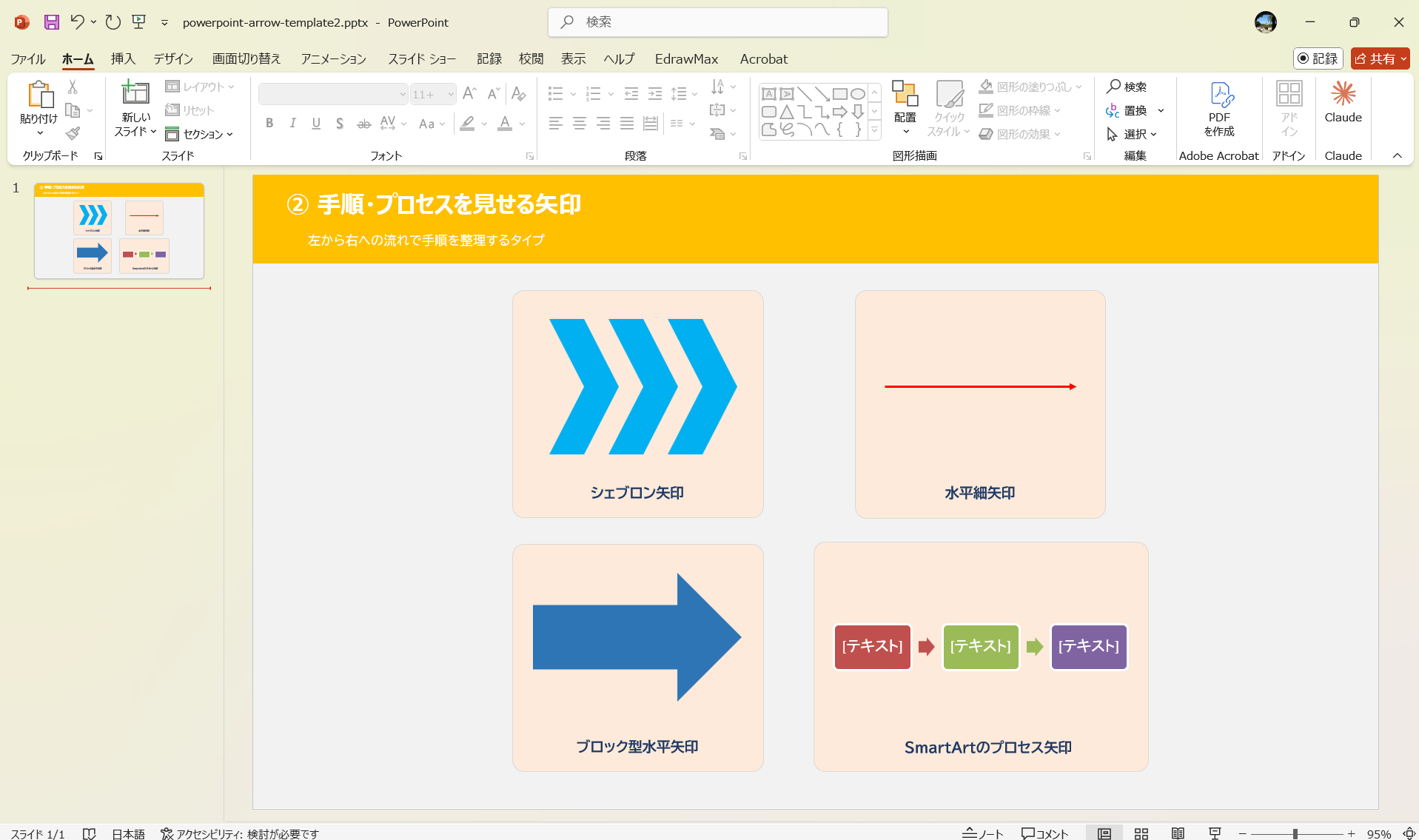 手順・プロセス矢印 シェブロン SmartArt PowerPoint