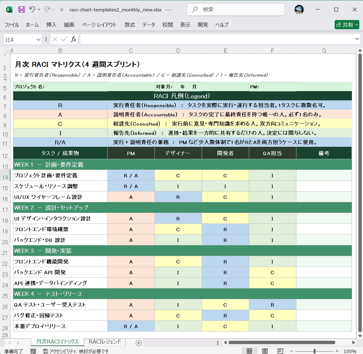 月次RACIチャート Excelテンプレート