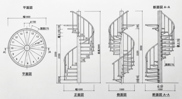 らせん階段 断面図 例