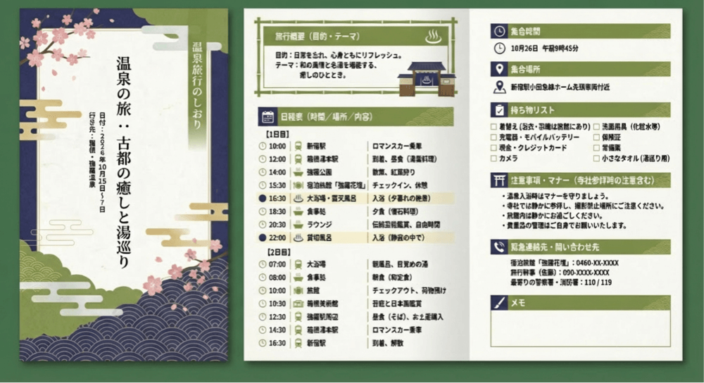 EdrawMax テンプレート 旅のしおり 温泉旅行向け