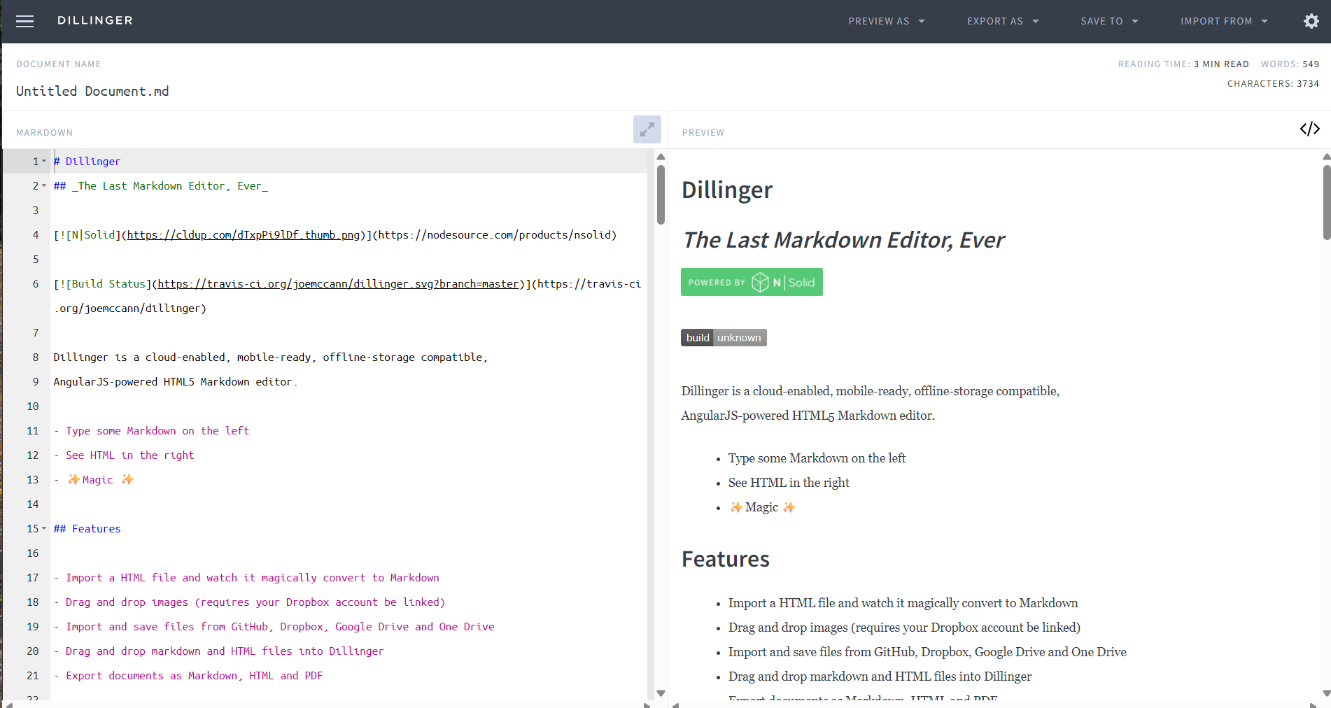 Markdownエディタ Dillinger
