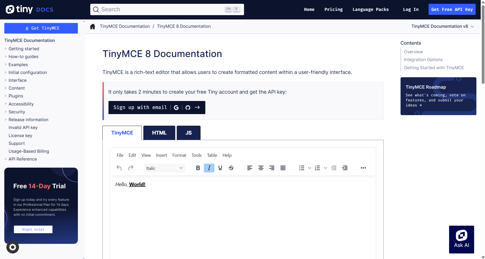 リッチテキストエディタ TinyMCE