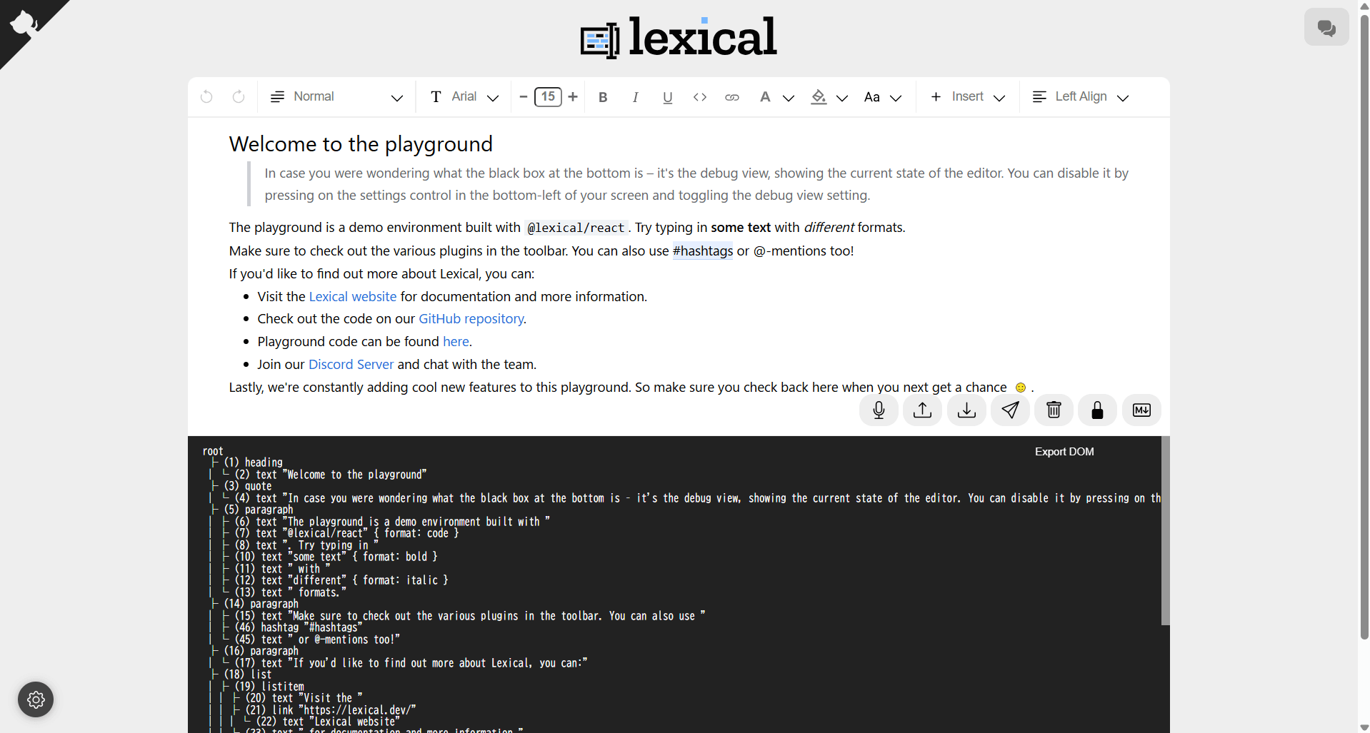 リッチテキストエディタ Lexical