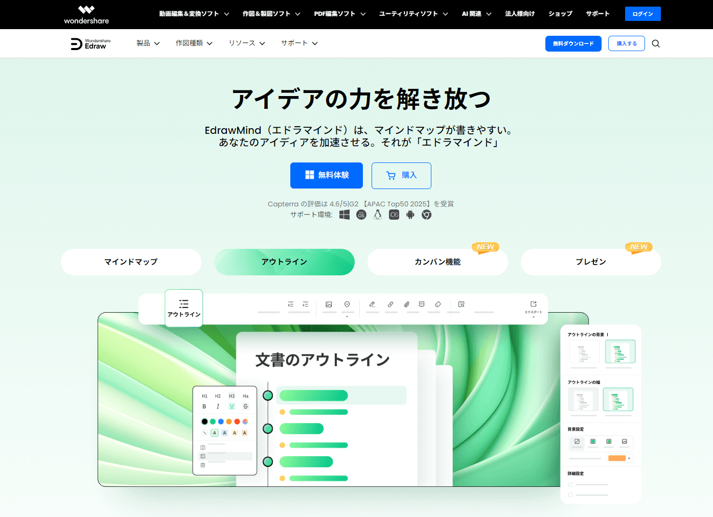 テキストエディタ EdrawMind