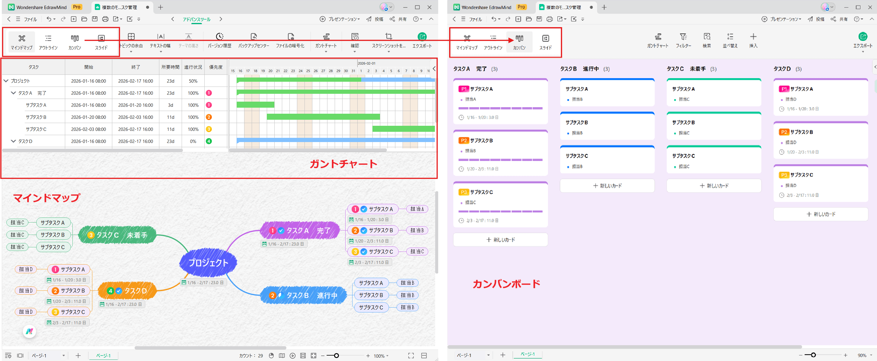 チームのタスク管理に役立つツールEdrawMind ガントチャート・カンバンボードでもタスク管理できる