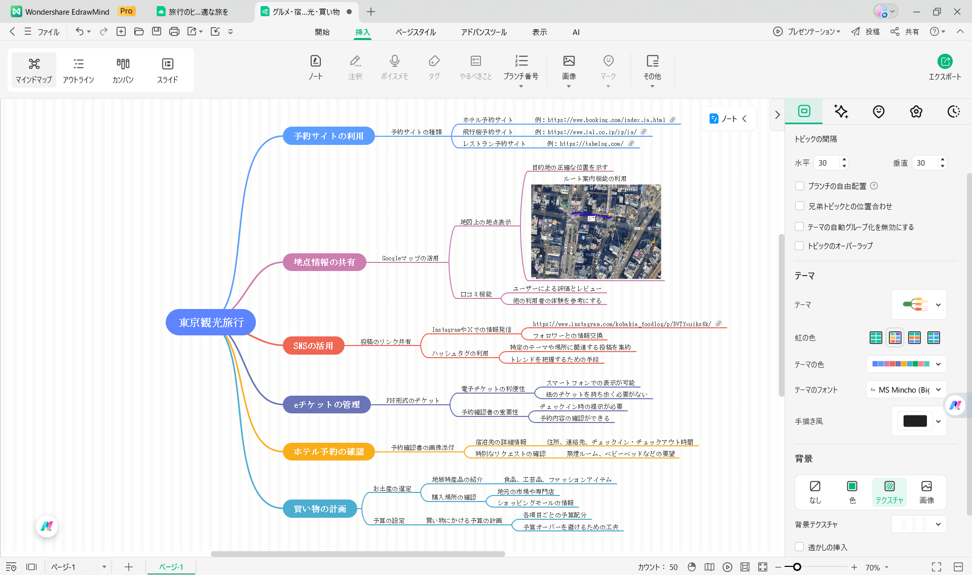 旅行プラン管理に役立つEdrawMind 旅行の「全体像」を一目で把握（俯瞰性）