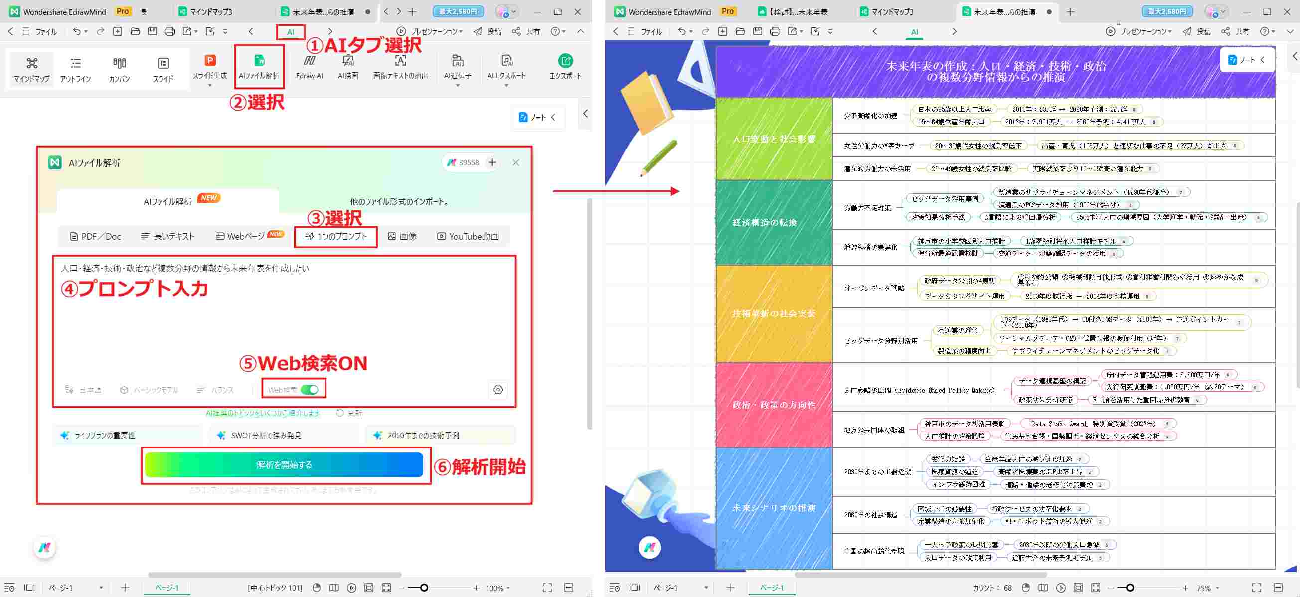 未来年表作成に役立つEdrawMind AIによる思考の拡張とリサーチ支援