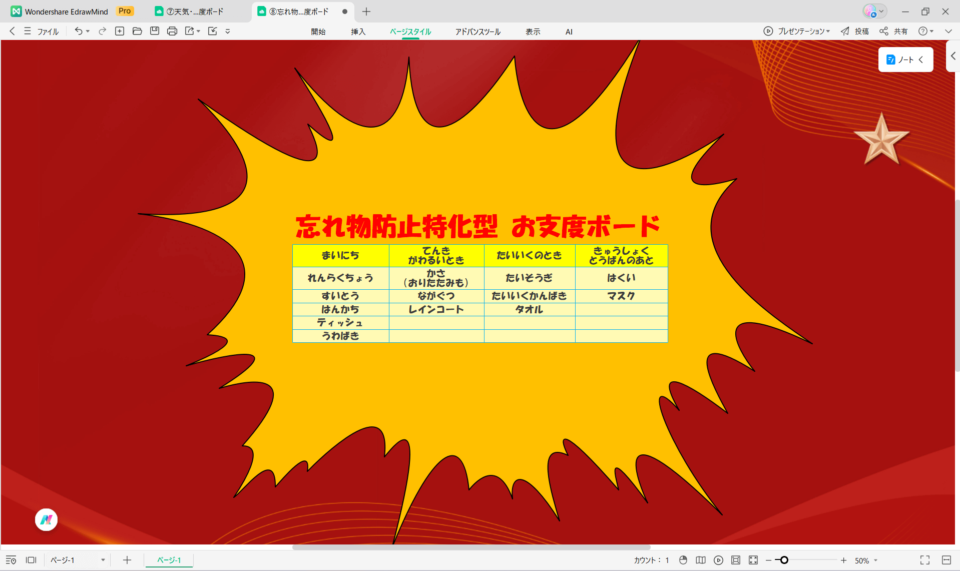 お支度ボード テンプレート 忘れ物防止特化型お支度ボード EdrawMind
