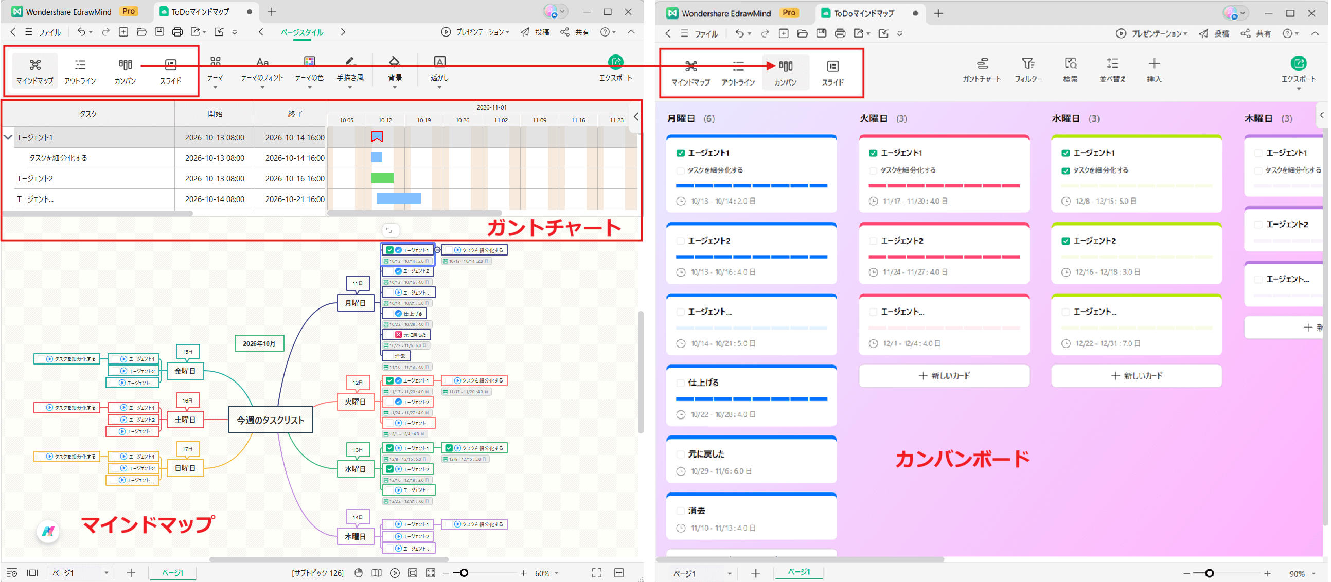 タスク管理に役立つEdrawMind ガントチャートやカンバンボードでも管理可能