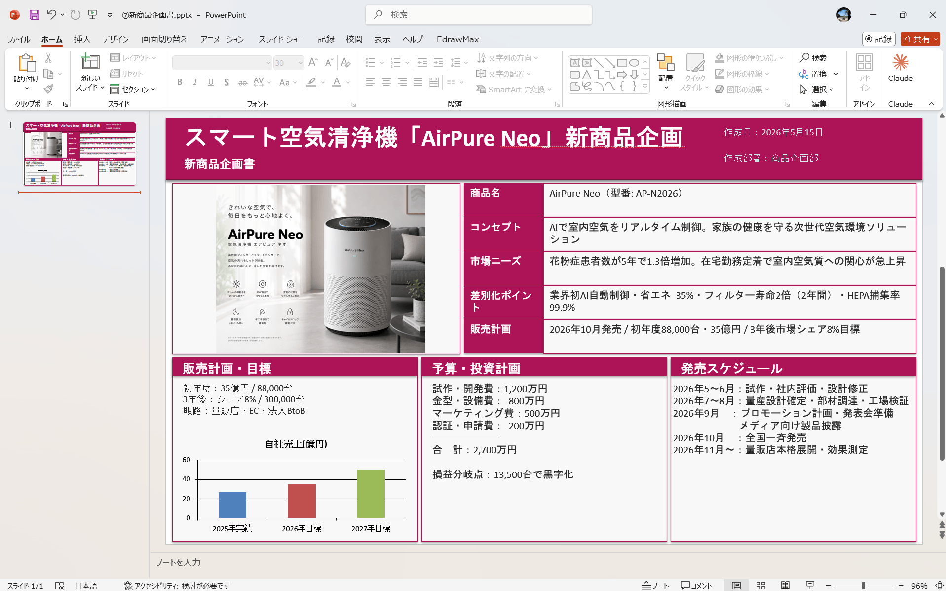 PowerPoint テンプレート 新商品企画書