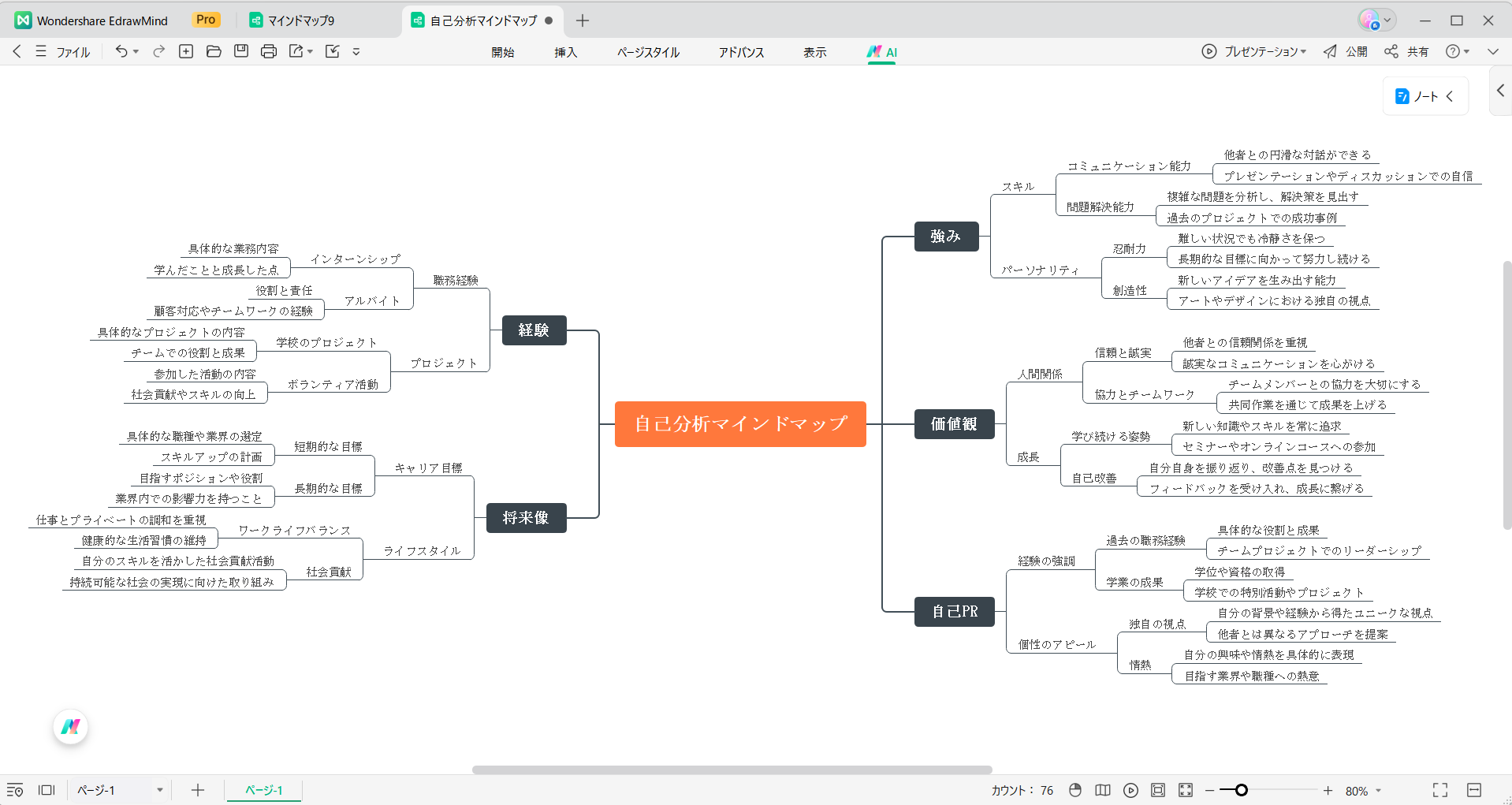 EdrawMindのAI機能でマインドマップを自動生成する画面