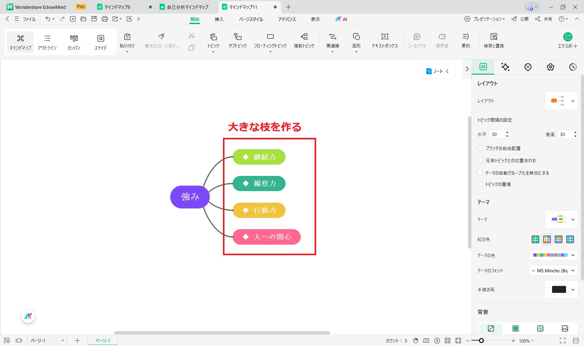 Step2 大きな枝を作ったマインドマップの例