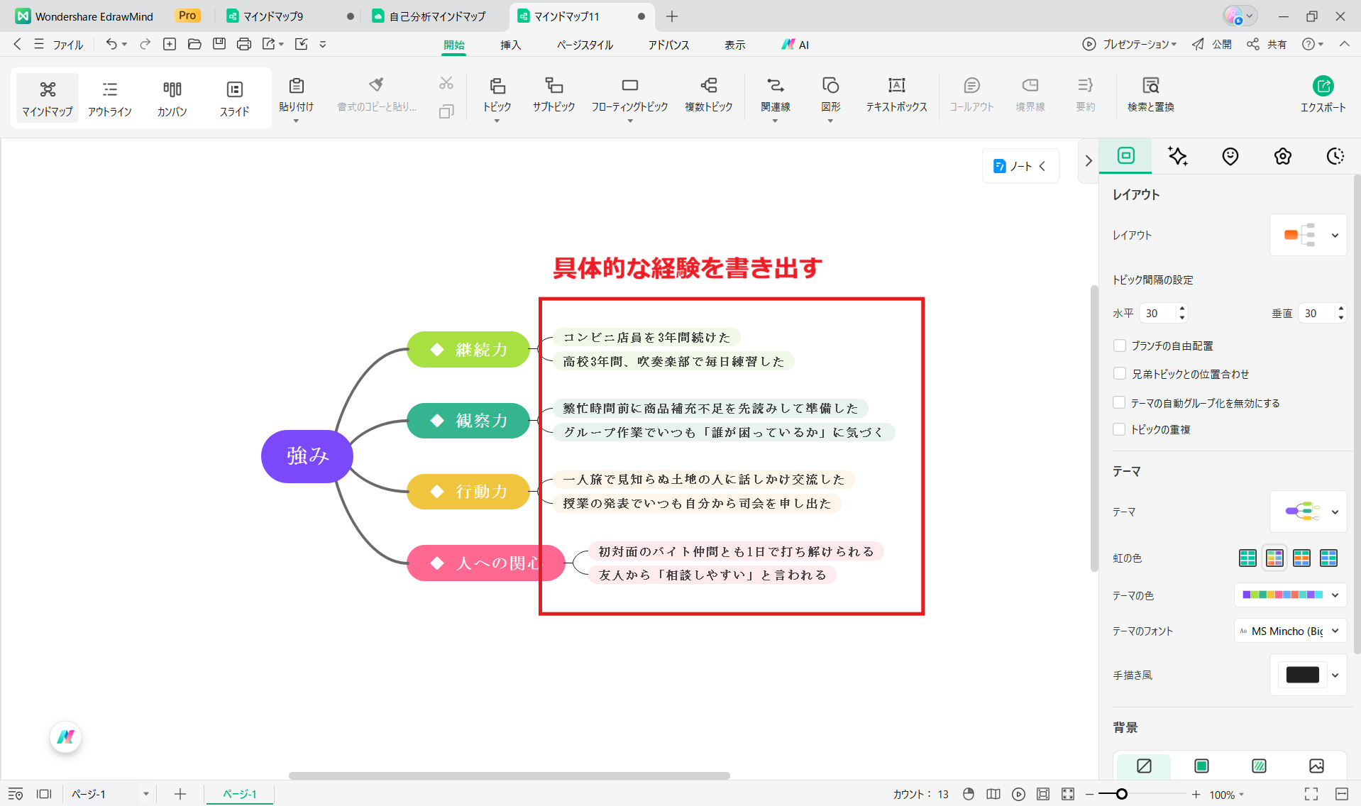 Step3 具体的な経験を書き出したマインドマップの例