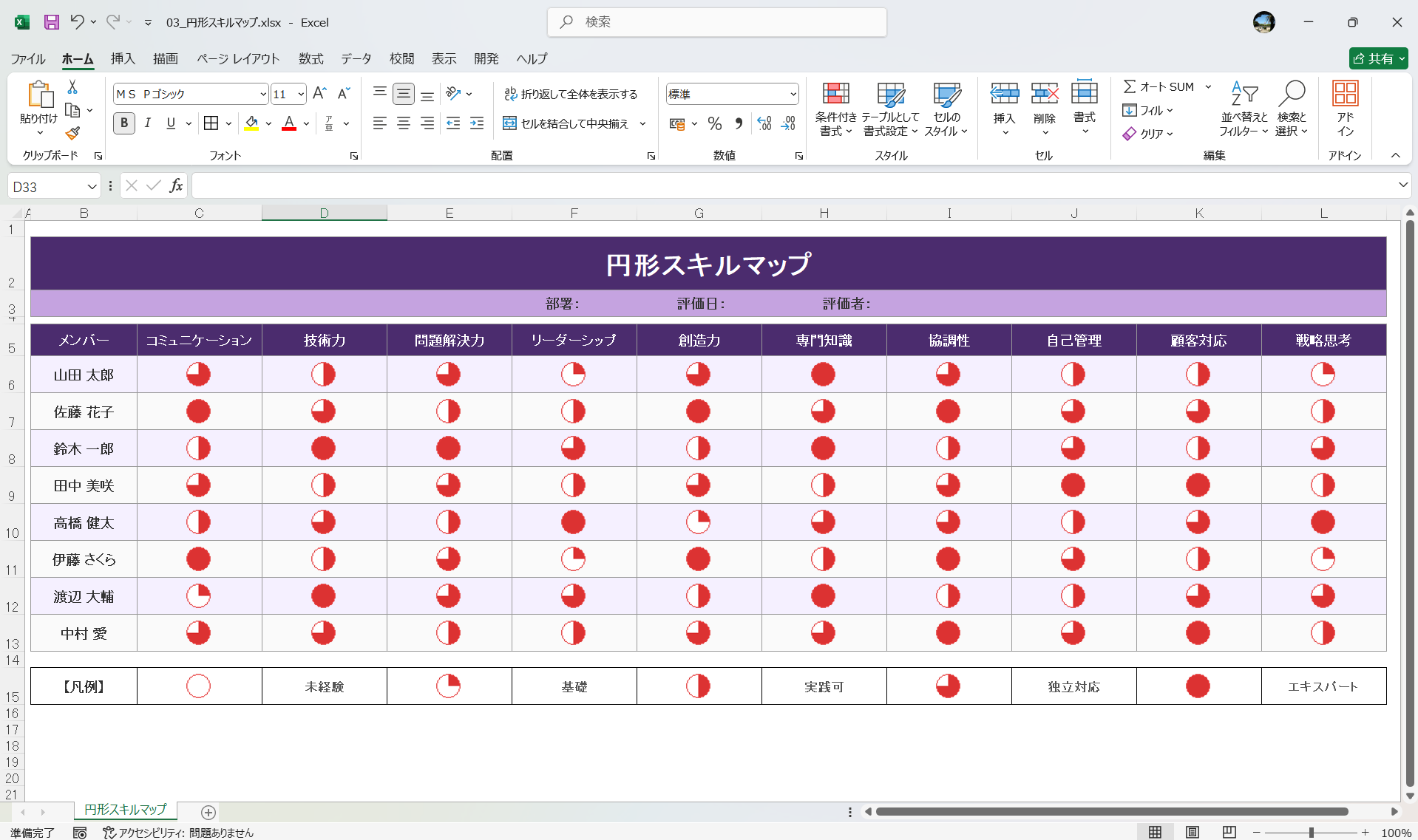 Excel テンプレート 円形のスキルマップ