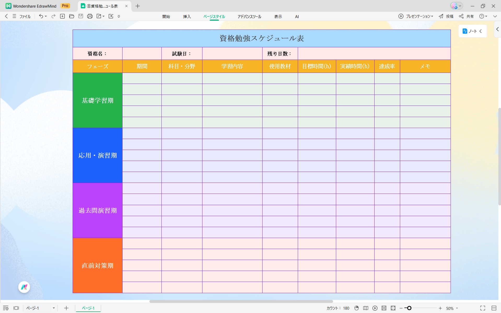 EdrawMind テンプレート 資格勉強スケジュール表