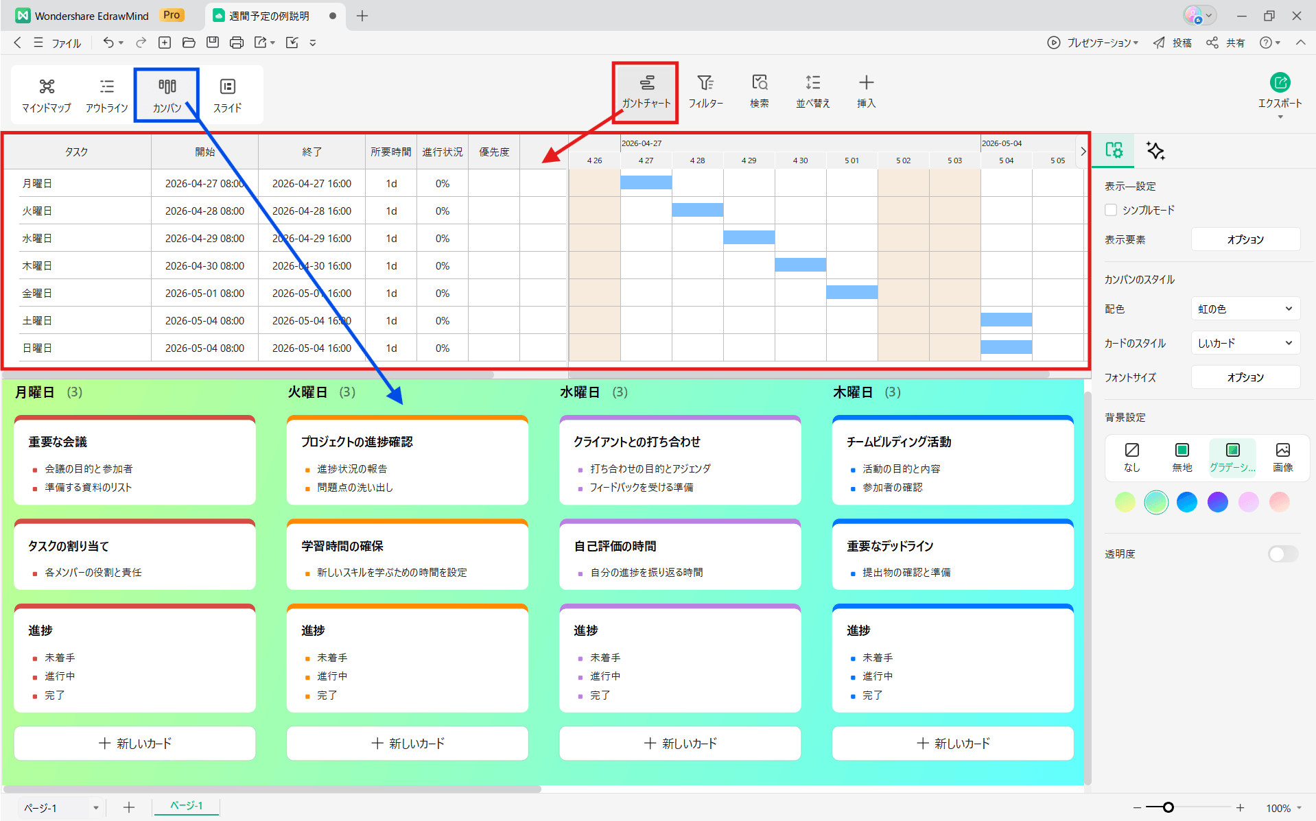チームのタスク管理に役立つツールEdrawMind ガントチャート、カンバン機能でチームの進捗状況を管理する