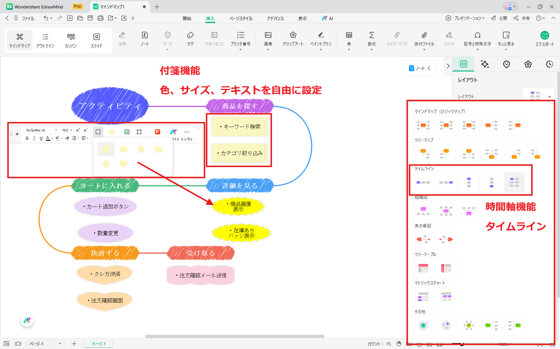 ユーザーストーリーマッピングに役立つEdrawMind 付箋機能と時間軸機能