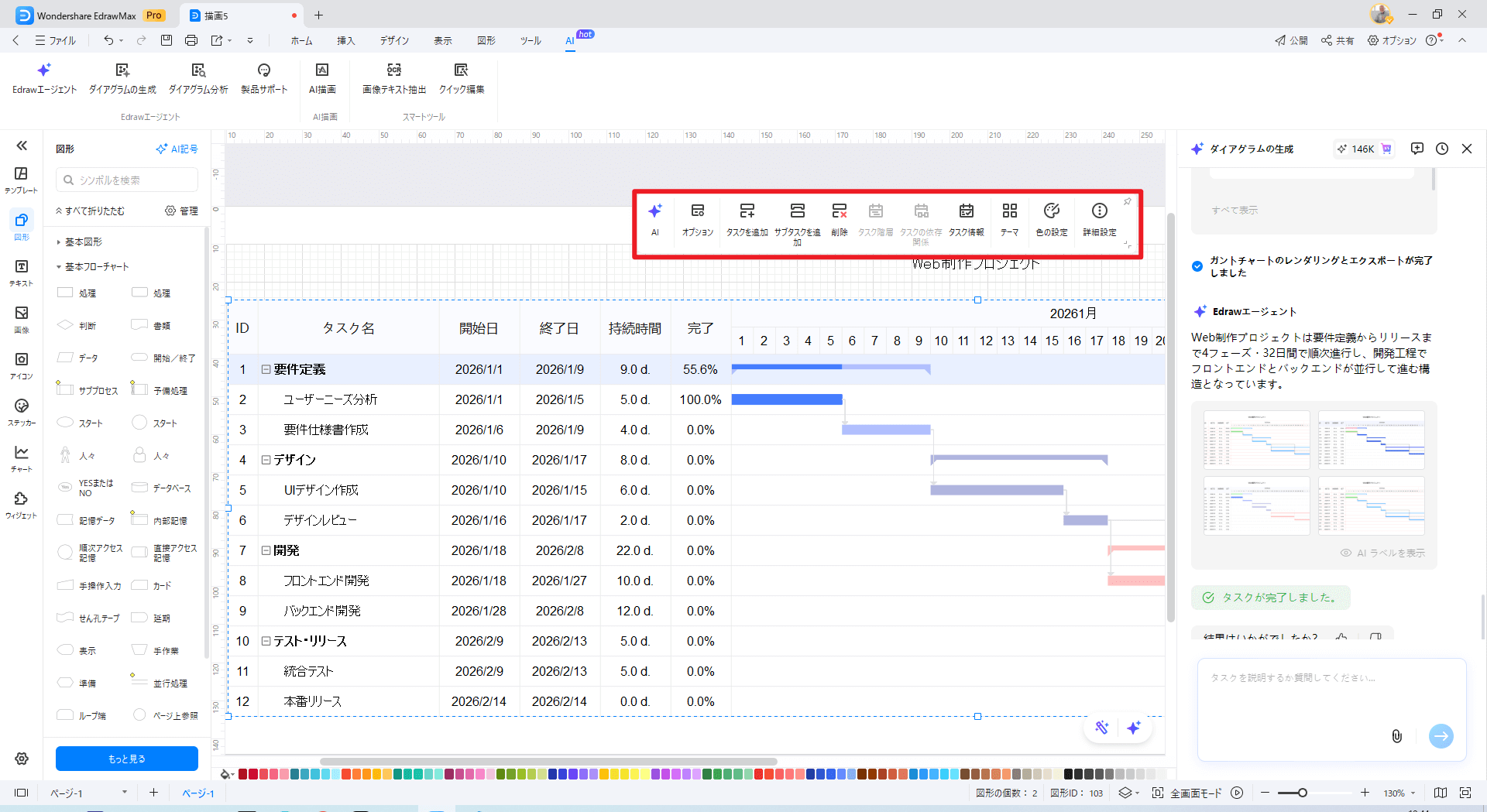 ガントチャート編集
