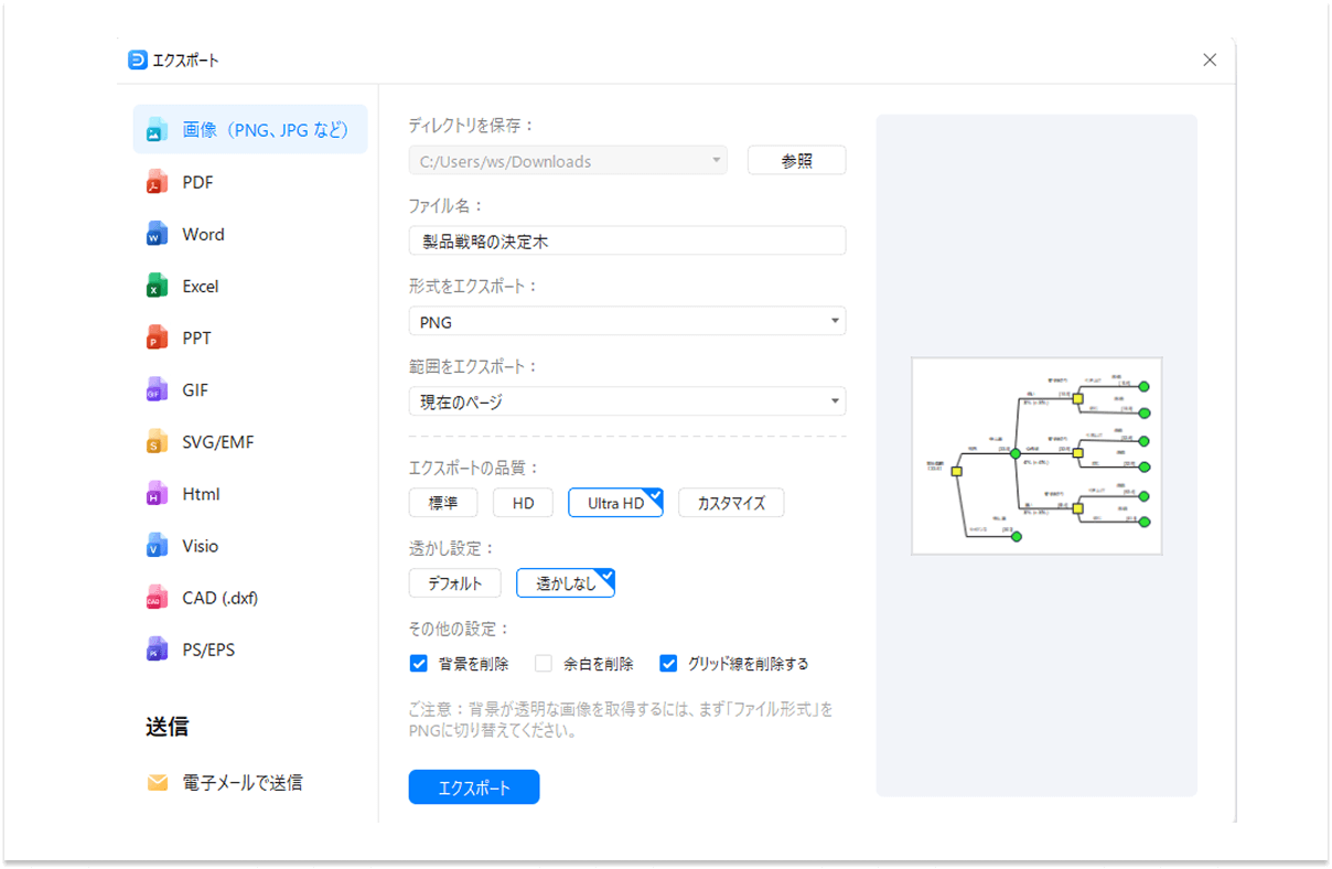 保存とエクスポート