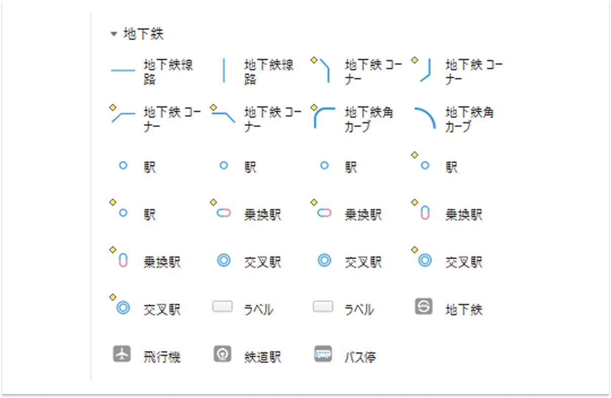 豊富な路線図作成素材