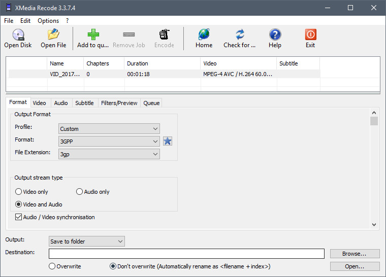 DVDをMP4に変換-XMedia Recode