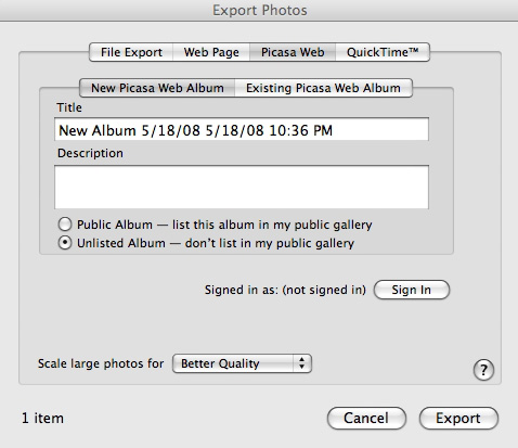 export iphoto to picasa