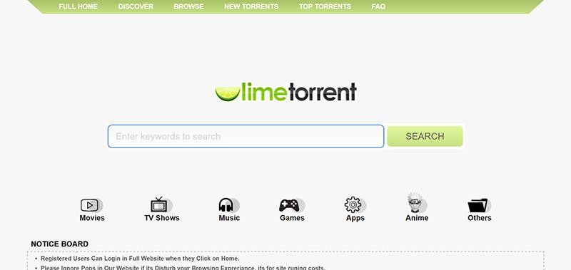 Torrent（トレント）：代表的なトラッカーサイト:LimeTorrents  