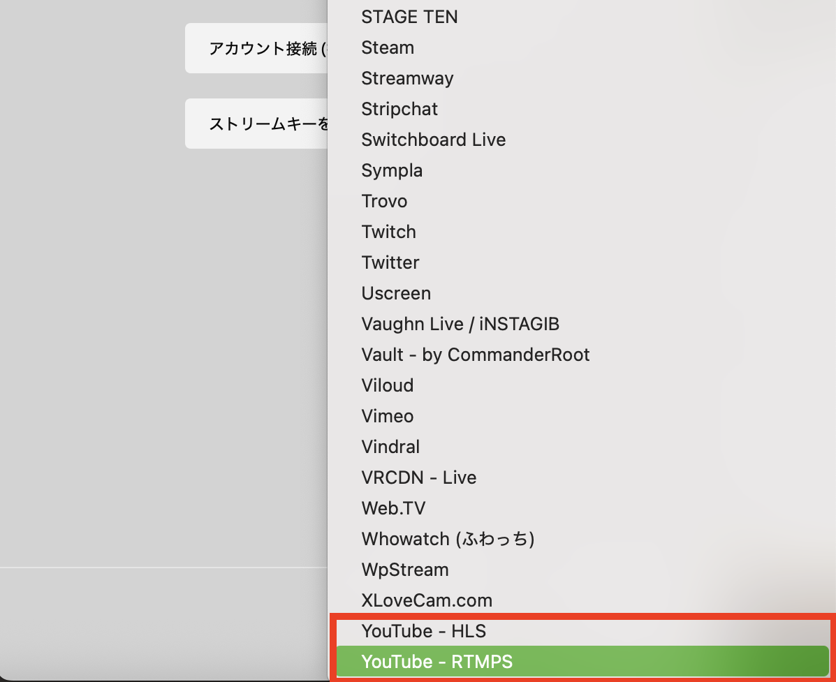 「YouTube」を選択