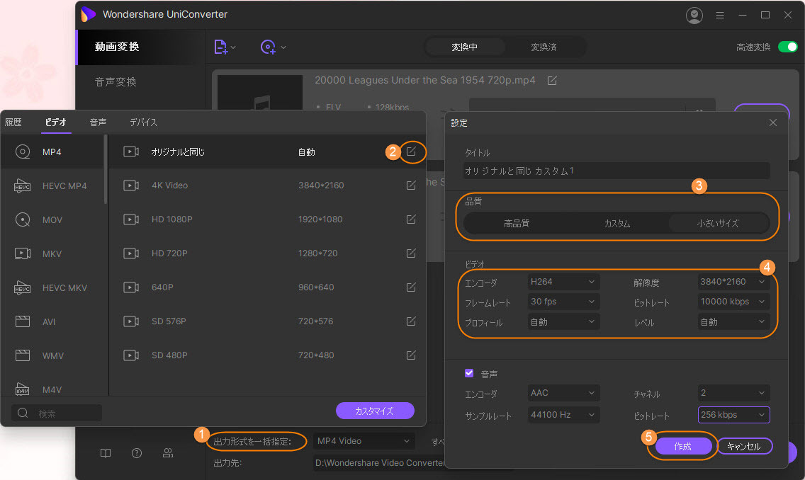 WebM変換MP4の詳細設定