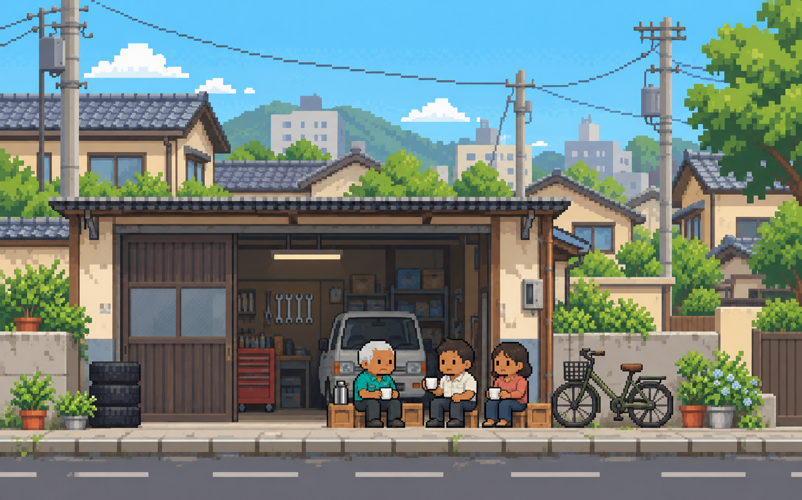 人生の一場面を表現したレトロなピクセルアート