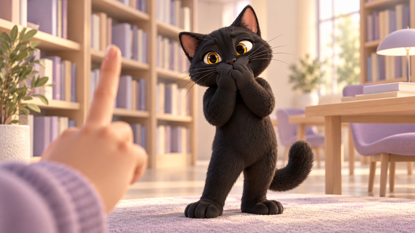 口を押さえる黒猫と静かにするよう促す手のイメージ