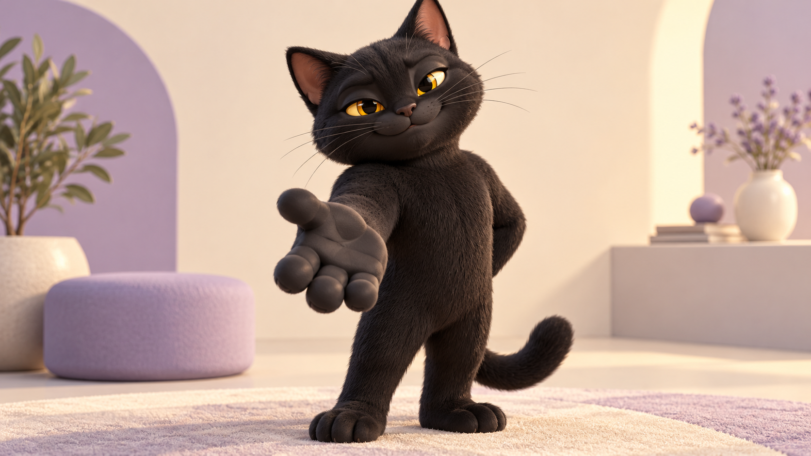 握手する黒猫をイメージした説明用イラスト