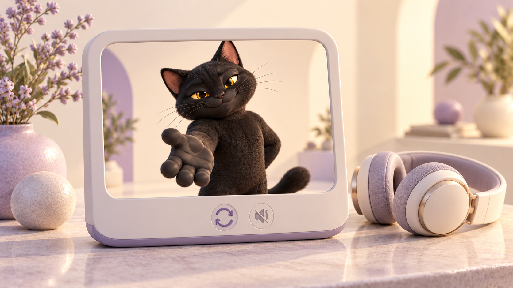 黒猫の握手を無音で繰り返すリアクション画像のイメージ